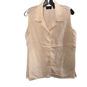 Liz Claiborne Women’s LINEN Shirt Sleeveless Collar Button Front Liz-sport Sz L